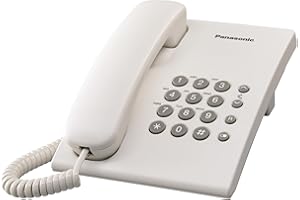 Panasonic KX TS500EXB - Teléfono Fijo con Cable para Hogar u Oficina, Montaje en Pared o Escritorio, Control de Volumen, Repetición de Número, Color Blanco