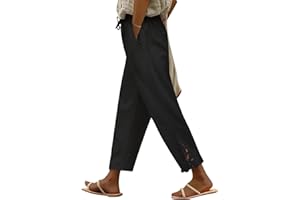UMIPUBO Pantalon Femme Été 7/8 Coton Décontracté Pantalons avec Poches Pants Taille Haute à Élastique Léger Printemps Yoga Solide Couleur Casual