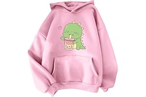 YINGKE Mujer Lindo Dinosaurio Sudadera con Capucha Niñas Anime Sweatshirt Chica Kawaii Jersey Casual Pulóver para Adolescentes