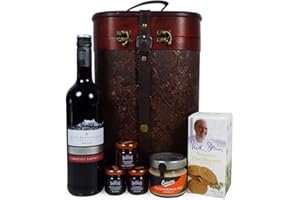 FINE FOOD STORE Red Wine and Nibbles Hamper presented in Vintage Style Vino Wine Carrier - Perfect for Valentines, Mother's Day, Birthday, Anniversary, Business, Corporate, Him and Her