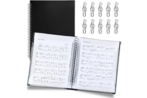 VGECEE Carpeta de Partituras Musicales 20 Hojas/40 Páginas Carpetade Anillas para Partituras Negra Presentación A4 Carpeta Espiral para Notas de Piano/Guitarra/Violín + 10 Clips de Notas Musicales