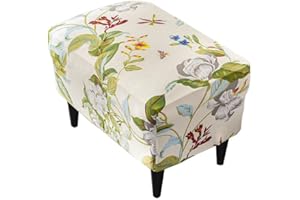 Highdi Ottomane Schonbezug Hockerbezug, Hocker Husse für Fußhocker Rechteckig, Stretch Bezug Ottomane Abdeckung Überzug Hocker Protector Waschbar Hockerabdeckung (Blume und Blatt)