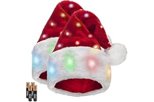 Miloll Christmas Hats Adult - LED Plush Santa Hat with Classic Fur Trim, Light Up Santa Hat for New Year Christmas Holiday Party and Festive Events