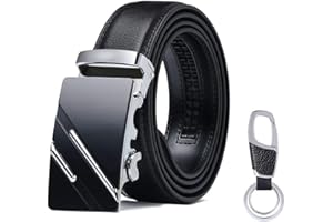 flintronic ® Męski skórzany pasek z automatyczną klamrą, moda pasek z grzechotką 3.5 cm * 130 cm, z brelokiem i pudełkiem na prezent