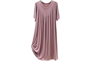 MAOAEAD Womens Nightdress Super Soft Comfortable Short Sleeve Loose Pajama Dress Summer Plus Size Thin Pleated Nightgown
