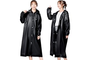 ALBOYI Viaky 2 Pack Black Raincoat Portable Ponchos, Waterproof EVA Reusable Rainwear for Men and Women, Durable Rain Coats Long Sleeve Rain Poncho for Outdoor Activities