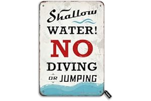 TARIKA Flaches Wasser No Diving Or Jumping Pool Warning Caution 20.3x30.5 cm Blech-Retro-Look Dekoration Malerei Schild für Zuhause, Schwimmbad, Fluss, Strand, Bauernhaus, Outdoor, lustige Wanddekoration