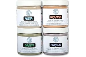 Penguin Pottery - Glow in The Dark Pottery Glaze - Variety Set 1 - Low Fire Glaze Cone 06 - Glow in The Dark Glaze for Ceramics - Aqua, Green, Orange, Purple