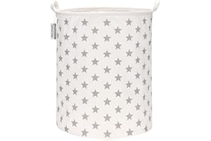 Sea Team - Cesta de almacenamiento de lona de arpillera cilíndrica de 19,7 pulgadas con revestimiento impermeable de gran tamaño, tela de algodón de ramio, plegable, con diseño de estrellas grises