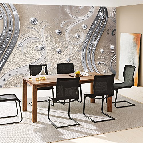 Vlies Fototapete 400×280 cm PREMIUM PLUS Wand Foto Tapete Wand Bild Vliestapete – Ornamente Tapete Abstrakt Perlen Ranke Diamant Blätter Schwung Streifen sepia – no. 557 - 7