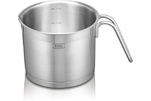 KHG Topf Kochtopf Milchtopf 14 cm Induktion, Edelstahl unbeschichtet | 11,5 cm hoher Rand, 1,5 Liter Volumen | spülmaschinengeeignet, für alle Herdarten geeignet