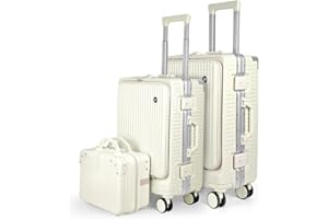 MERCURY TEXTIL-Juego de 3 Maletas de Viaje Cabina, Grande y Neceser de Policarbonato y ABS. Maletas Multifunción con USB, Múltiples Compartimientos con Bolsillo Frontal y Portavasos (Hueso)