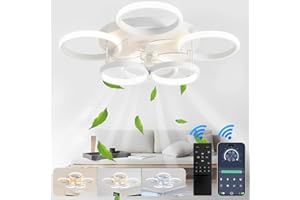 Qiaomao Ventilateur de Plafond Silencieux Avec Lumiere, 75W Dimmable Plafonnier Ventilateur LED, Lustre Salon LED Design à 6 Anneaux Avec Télécommande et APP, 6 Vitesses, Réversible, Minuterie, Blanc