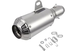 VIHBRAI 38-51mm Universal Motorcycle Short Exhaust Muffler Stainless Steels Slip On Exhaust Pipe Silencer 1.5-2in Inlet Removable For Dirt Bike Street Bike Scooter ATV, Sliver