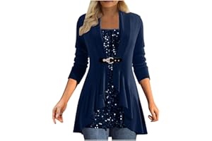 JSijepa Women's Fashion Square Neck Sequins Splicing Waisted Shirt Autumn and Winter Casual Ruffle Hem Pullover T-Shirt Loose Elegant Ladies Sparkly Festival Party Tops