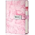 VATTU Marble Diary Journal with Locks for Girls and Women Secret Diaries Journal with Code Lock A5 Marble Notebooks with Combination Lock PU Leather Cover Diary Notebook for Teen Girl (Pink)
