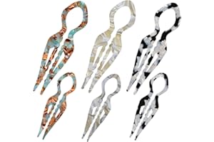 PORUPAEL 6pcs Dual-Size French Hair Pins Set | Resin Hairpins for Women's Buns & Updos (3 Large + 3 Small) - Amber/Tortoiseshell/Tea Combo, Perfect for Mother-Daughter Styling​