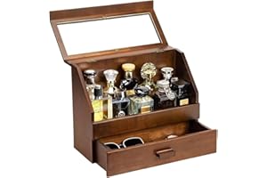 Emfogoo Organizador Perfumes Hombre, Vitrina para Perfumes con Cajones, Organizador de Perfumes de Madera, Expositor Perfumes para Mostrar Perfumes, Joyas y Cosméticos, Gran Regalo (Color Nogal)