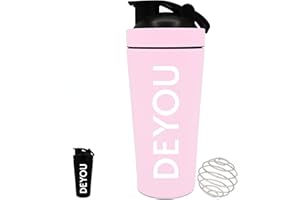 DEYOU Edelstahl Shaker 750ml mit Sieb & Edelstahl Kugel – Auslaufsicher, BPA-frei, Spülmaschinenfest – Fitness - für Protein, Proteinpulver, Eiweißshake & Sportgetränke (rosa)