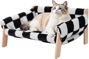 The Fellie Large Cats Sofa Bed, Sturdy Wooden Pet Sofa for Indoor Cats, Plush Velvet Cat Couch 56 x 45 x 27cm, Wooden Cat Hammock with Removable Washable Cover Suitable for Kitten, Puppy Up to 10 kg