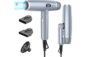 SLOPEHILL Asciugacapelli Professionale, Phon da viaggio Ioni Ultraleggero Brushless 110,000RPM, Asciugatura Rapida/Basso Rumore/Diffusore Magnetico/Display LCD Per La Casa, Il Salone e i Viaggi(blu)