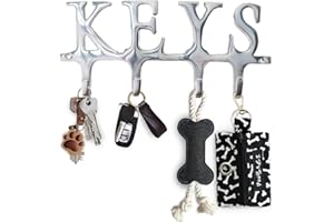 Comfify Uchwyt na klucze na ścianę, żeliwny stojak na klucze z 4 haczykami, organizer do wejścia ze śrubami i kotwami, styl vintage, 15 x 20 cm, srebrne wykończenie