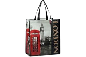 ELGATE London souvenir Big Ben and telephone box shopping bag black and white and red phone
