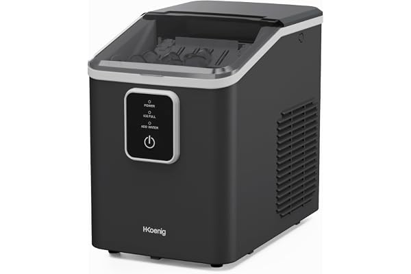 H.Koenig Machine à Glaçons KUB12-12kg en 24h, 1 taille de Glaçon, Portable, Compacte, Silencieuse 1L, Glaçons Prêts en 6min, Pelle à Glaçons