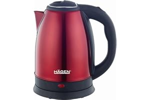 Hagen Bouilloire Electrique Compacte Inox, Design Elegant, Base 360°, Capacité 1,8L, Puissance 1500W - HA5525-RED-Rouge