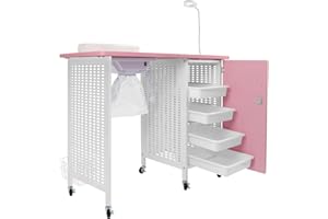 Kalolary Professional Manicure Table Salon Station, Mobile Nail Station with Nail Dust Collector, 4 Drawers, LED Lamps, Wrist Rest, Beauty Manicure Desk Spa Salon Workstation (Pink White)
