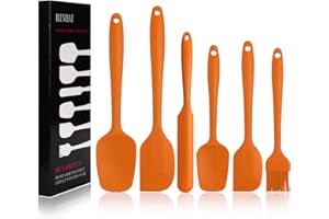 BINHAI Set spatole in silicone - Spatola in gomma arancia antiaderente 6 pezzi con anima in acciaio inossidabile - Set di utensili da cucina per spatole termoresistenti per cottura
