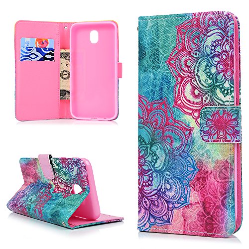 Funda para Samsung Galaxy J7 2017 Libro con Tapa  YOKIRIN Carcasa TPU Silicona Suave Leather Cuero Impresi  n Soporte con Cierre magn  tico Billetera Ranura de Tarjeta - Totem flor