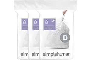 SIMPLEHUMAN CW0254 3 x paquete de 20 bolsas de basura a medida (60 bolsas), código D, plástico blanco