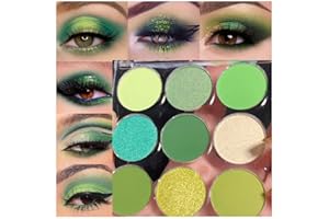 Teekerwan 9 couleurs brillant mat vert Eyeshadow palette, Ombre à paupières vert clair très pigmenté ombre à paupières vert foncé paleta, Poudre de maquillage vert mat accordable (Green)
