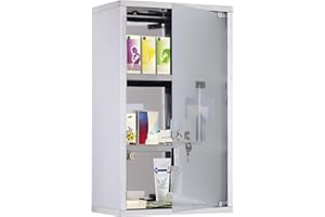 HOMCOM Armoire à Pharmacie Murale à 3 Niveaux en Acier Inoxydable avec Porte verrouillable en Verre avec 2 clés étagères de Rangement Argent