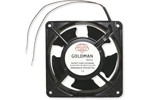 GOLDMAN SERVICE Ventola assiale per cassetta camino, inseribile, ad alta temperatura, di pale metalliche, silenziosa e universale, nero, 120 x 120 x 38 mm