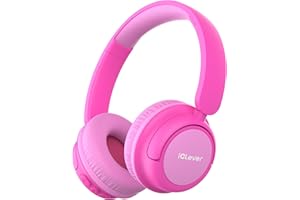 iClever BTH22 Kids Headphones Wireless, 60H Play Time, 74/85 dBA Safe Volume, Bluetooth 5.4, Over Ear Kids Bluetooth Headphones with Mic AUX Cord for iPad/Tablet/Trave/School (Blossom Pink)