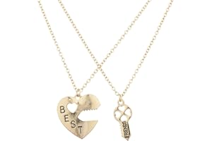 Lux Accessories Goldtone Best Friends BFF Heart Lock and Key Charm Necklace 2PC