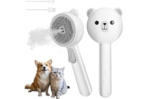 Zaxiva Cepillo Vapor Para Gatos Con Botón de Liberación, 4 in 1 Cepillo Gato Vapor Recargable, Autolimpiable Cepillo para Pelo Largo y Corto Gatos Perros Conejos (Blanco)