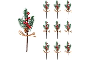 RXXR 10 pezzi bacche rosse, bacche di Natale, rami di pino artificiali, per decorazioni per le vacanze, composizione floreale fai da te