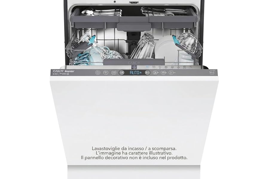 Candy Rapido' built-in dishwasher 60 cm, 15 places, 8 programmes, Wi-Fi + BLE, App hOn, Smart Door, Delay Start 24h, Inverter motor, Class C, 59.6 x 55.5 x 81.7 cm, White - CI 5C6F1A