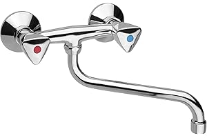 Cornat Spültisch-Zweigriffarmatur "Lisa" - Hochwertiger Messingkörper - verchromt - Schwenkbarer Auslauf / Hochdruck-Armatur / Küchenarmatur / Wasserhahn / LI6, Chrom