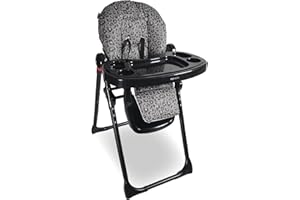 My Babiie MBHC8 Premium Highchair – Adjustable, 3 Recline Positions, 6 Height Settings, Removable Tray, Padded Seat, Foldable, for Toddler, from 6 Months to 3 Years (15kg) – Black Leopard