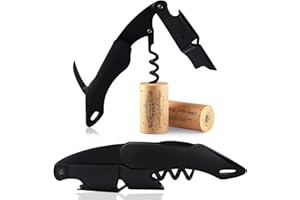 FLOW Barware Korkenzieher, 3-in-1 Kellner Freund Korkenzieher, Flaschenöffner & Folienschneider | Mehrzweck Stahl Weinöffner Korkenzieher | Korkenschrauben für Weinflaschen, Schwarz
