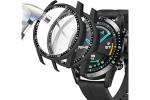 Acadeny Hülle [2 Stücke]Mit Gehärtetes Glas Displayschutz Kompatibles für Huawei Watch GT2 46mm, 9H Härte 360° Rundum Schutzhülle Ultradünne Schutz PC Case Cover für Mit Skala, Schwarz