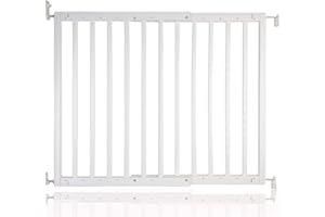 Safetots Barrière de sécurité en bois robuste à fixation par vis, blanc, 63,5 cm - 105,5 cm, barrière d'escalier en bois pour bébé, barrière de sécurité vissée, installation facile.