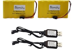 BLOMIKY Bloimky 2 Pack 7.2V 700mAH NiCd AA Battery Pack and USB Charger Cable for Old Version 15 Channel 2.4G Huina 1550 550 RC Excavator 7.2V NiCd Battery and USB 2