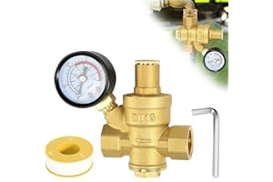 Riisoyu Riduttore di pressione acqua 1/2 pollice DN15, Riduttore Pressione Acqua Valvola di Riduzione Della Valvola di regolazione regolatore pressione acqua regolabile con Manometro Pressione Acqua