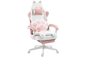 Dowinx Gaming stol ergonomisk med fotstöd, katttassar gamingstol av tyg, vinglös sittdesign, justerbar gamingstol & PC-stol, spelstol rosa katt, för vuxna
