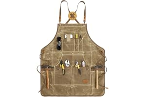 7E TRADING Tablier D'atelier De Menuiserie, Tabliers De Travail En Toile Cirée Pour Hommes Et Femmes Avec Poche Et Sangles Rembourrées, Tablier En Toile Pour Grillades Et Barbecues, Tablier Imperméable Pour